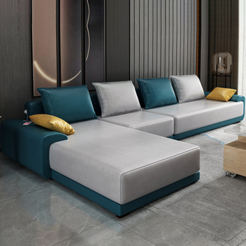 Contemporary Style Seating Pillows Recessed Arm Living Room Stationary Sofa Royal Blue Tech Cloth Left Clearhalo 'furn' 'furn_sectionals' 'Furniture' 'Living Room Furniture' 'Sectionals' 6591687