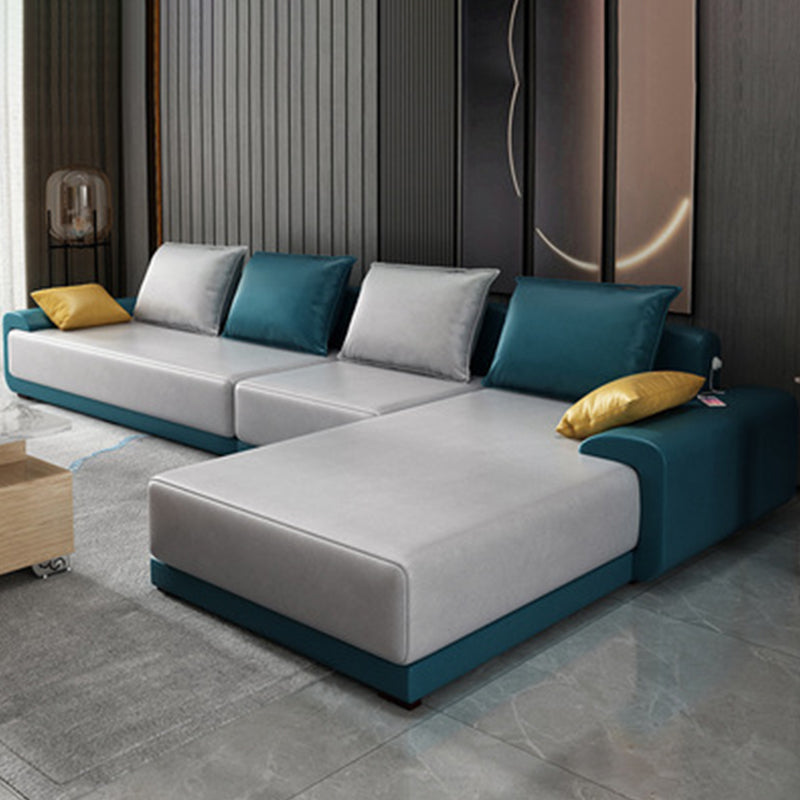 Contemporary Style Seating Pillows Recessed Arm Living Room Stationary Sofa Royal Blue Tech Cloth Right Clearhalo 'furn' 'furn_sectionals' 'Furniture' 'Living Room Furniture' 'Sectionals' 6591689