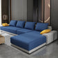 Contemporary Style Seating Pillows Recessed Arm Living Room Stationary Sofa Dark Blue Cotton and Linen Right Clearhalo 'furn' 'furn_sectionals' 'Furniture' 'Living Room Furniture' 'Sectionals' 6591693