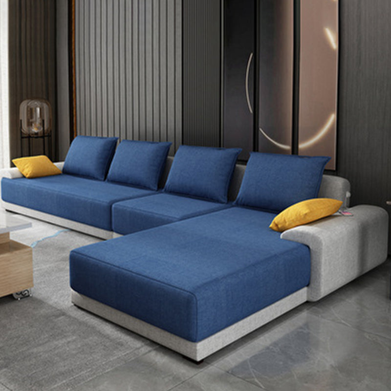Contemporary Style Seating Pillows Recessed Arm Living Room Stationary Sofa Dark Blue Cotton and Linen Right Clearhalo 'furn' 'furn_sectionals' 'Furniture' 'Living Room Furniture' 'Sectionals' 6591693