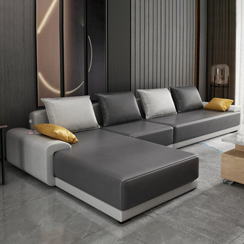 Contemporary Style Seating Pillows Recessed Arm Living Room Stationary Sofa Dark Grey Light Grey Tech Cloth Left Clearhalo 'furn' 'furn_sectionals' 'Furniture' 'Living Room Furniture' 'Sectionals' 6591696