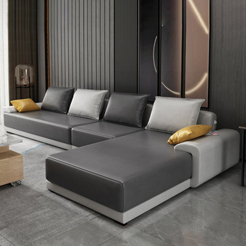 Contemporary Style Seating Pillows Recessed Arm Living Room Stationary Sofa Dark Grey Light Grey Tech Cloth Right Clearhalo 'furn' 'furn_sectionals' 'Furniture' 'Living Room Furniture' 'Sectionals' 6591697