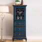 Door Cabinet Mid Century Distressed Solid Wood Storage Cabinet with Drawers 25.5"L x 14"W x 61"H Blue Clearhalo 'Cabinets & Chests' 'cabinets_chests' 'furn' 'furn_cabinets_chests' 'Furniture' 'Living Room Furniture' 6591701