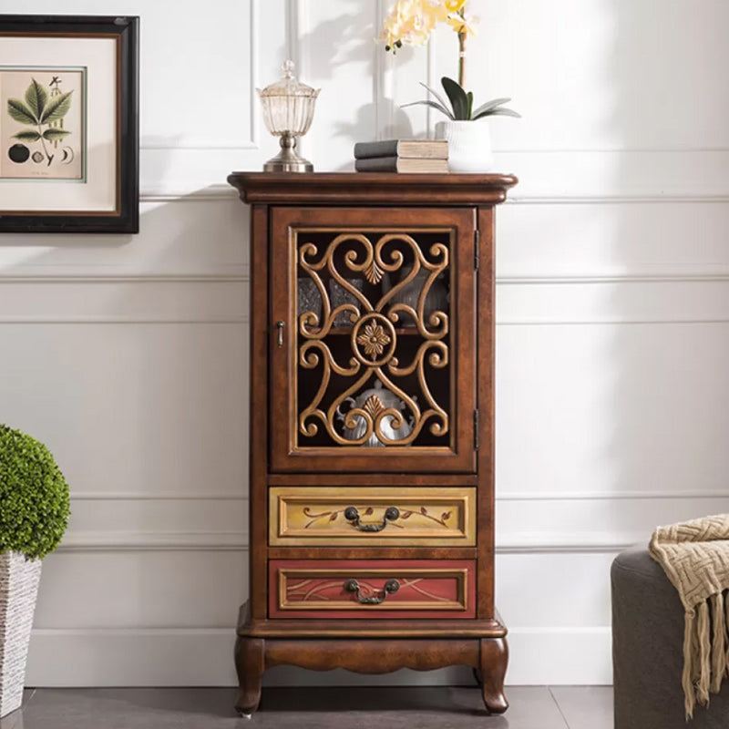 Door Cabinet Mid Century Distressed Solid Wood Storage Cabinet with Drawers 25.5"L x 14"W x 47"H Brown Clearhalo 'Cabinets & Chests' 'cabinets_chests' 'furn' 'furn_cabinets_chests' 'Furniture' 'Living Room Furniture' 6591703