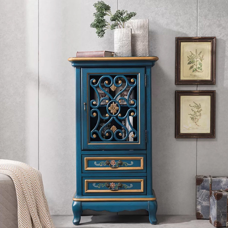 Door Cabinet Mid Century Distressed Solid Wood Storage Cabinet with Drawers 25.5"L x 14"W x 47"H Blue Clearhalo 'Cabinets & Chests' 'cabinets_chests' 'furn' 'furn_cabinets_chests' 'Furniture' 'Living Room Furniture' 6591709