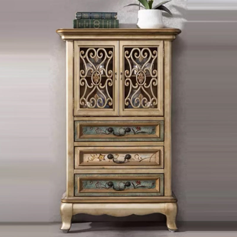 Door Cabinet Mid Century Distressed Solid Wood Storage Cabinet with Drawers 39"L x 15"W x 67"H Gold Clearhalo 'Cabinets & Chests' 'cabinets_chests' 'furn' 'furn_cabinets_chests' 'Furniture' 'Living Room Furniture' 6591713