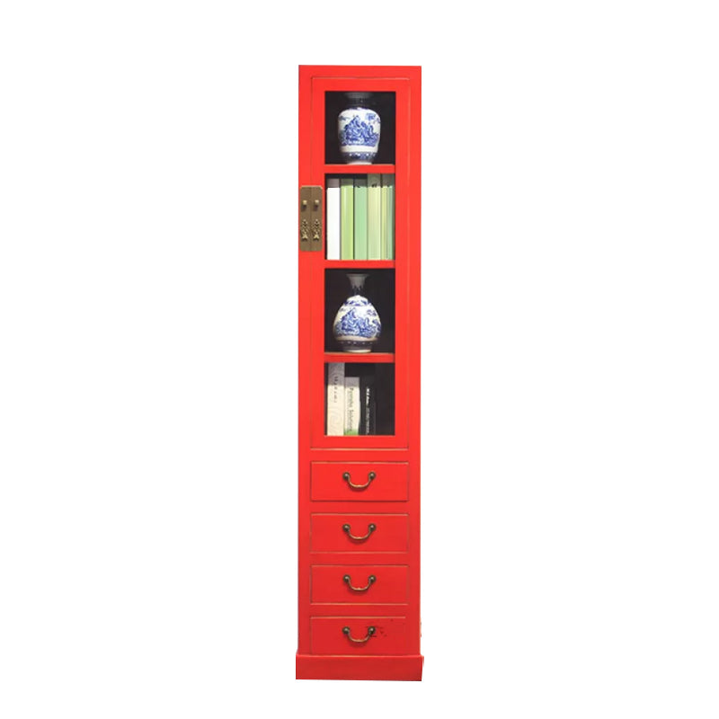 74.8" Tall 4 -drawer Accent Cabinet Solid Wood Glass Paned Chest 15.7"L x 15.7"W x 74.8"H Red Clearhalo 'Cabinets & Chests' 'cabinets_chests' 'furn' 'furn_cabinets_chests' 'Furniture' 'Living Room Furniture' 6591718