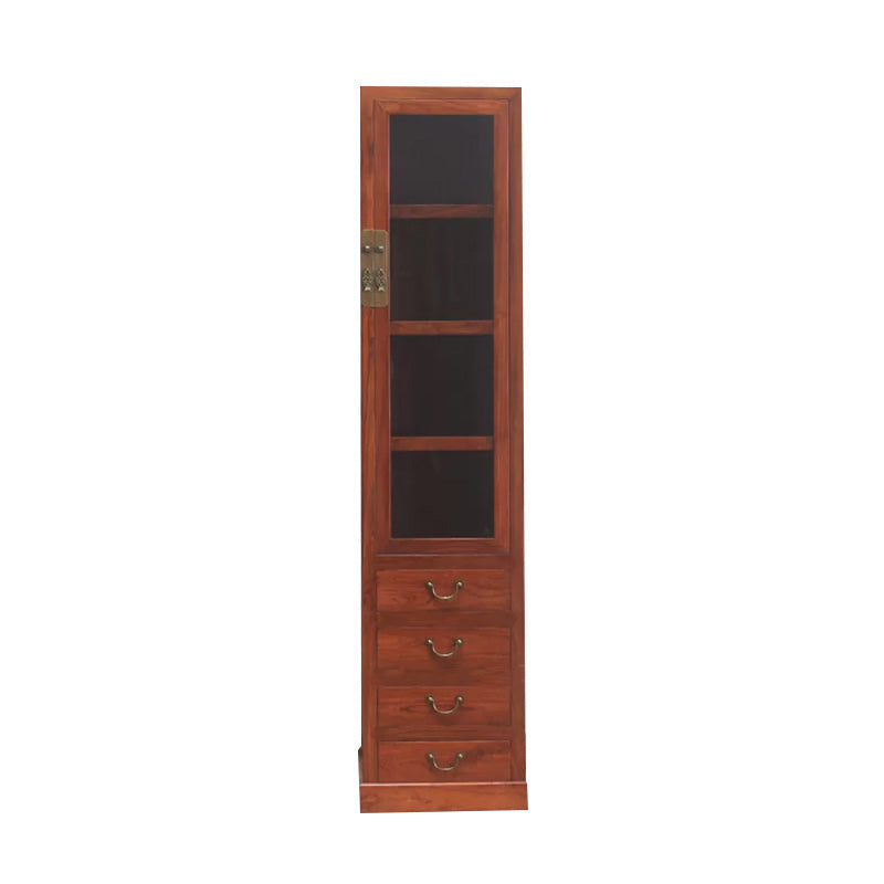 74.8" Tall 4 -drawer Accent Cabinet Solid Wood Glass Paned Chest 15.7"L x 15.7"W x 74.8"H Brown Clearhalo 'Cabinets & Chests' 'cabinets_chests' 'furn' 'furn_cabinets_chests' 'Furniture' 'Living Room Furniture' 6591720