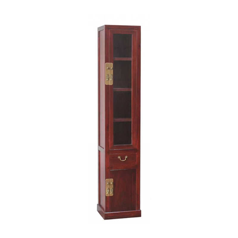 74.8" Tall 4 -drawer Accent Cabinet Solid Wood Glass Paned Chest 15.7"L x 15.7"W x 74.8"H Dark Red Clearhalo 'Cabinets & Chests' 'cabinets_chests' 'furn' 'furn_cabinets_chests' 'Furniture' 'Living Room Furniture' 6591723