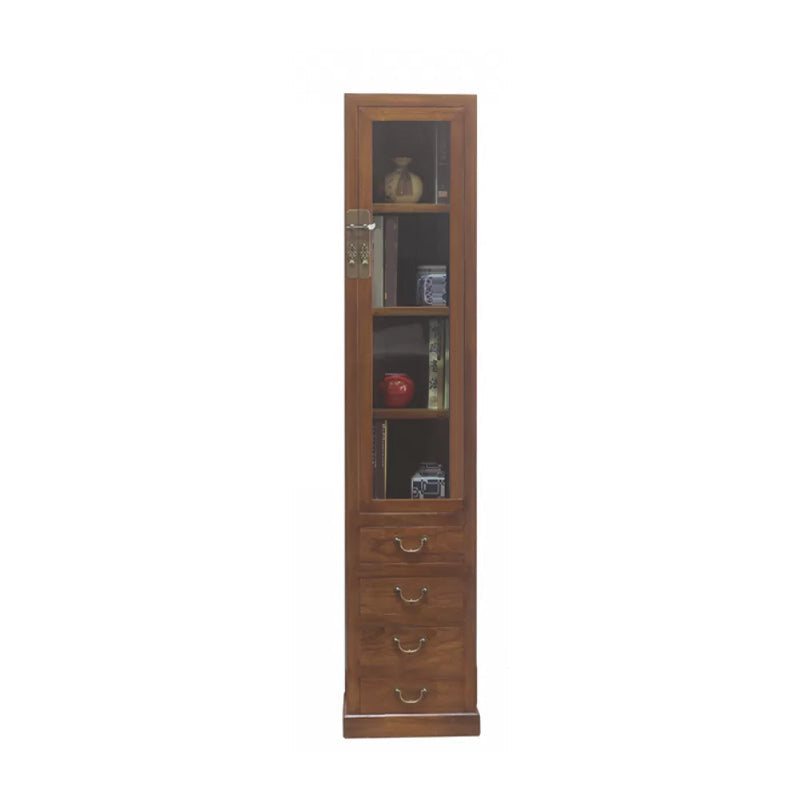 74.8" Tall 4 -drawer Accent Cabinet Solid Wood Glass Paned Chest 15.7"L x 15.7"W x 74.8"H Coffee Clearhalo 'Cabinets & Chests' 'cabinets_chests' 'furn' 'furn_cabinets_chests' 'Furniture' 'Living Room Furniture' 6591725