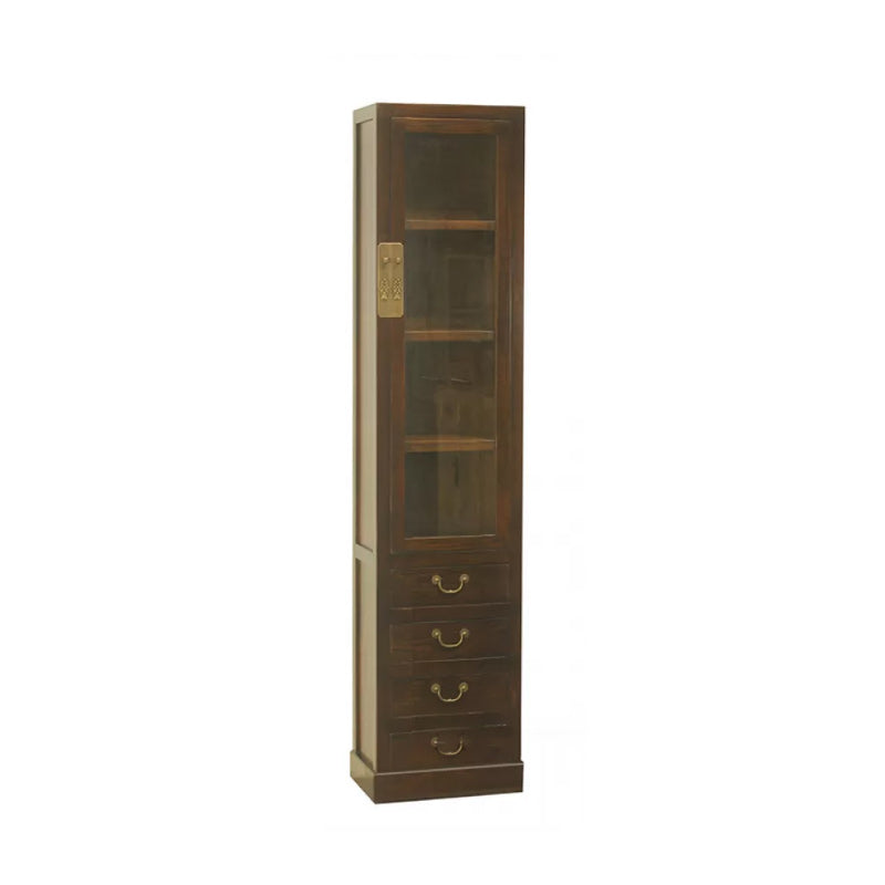 74.8" Tall 4 -drawer Accent Cabinet Solid Wood Glass Paned Chest 15.7"L x 15.7"W x 74.8"H Dark Coffee Clearhalo 'Cabinets & Chests' 'cabinets_chests' 'furn' 'furn_cabinets_chests' 'Furniture' 'Living Room Furniture' 6591727