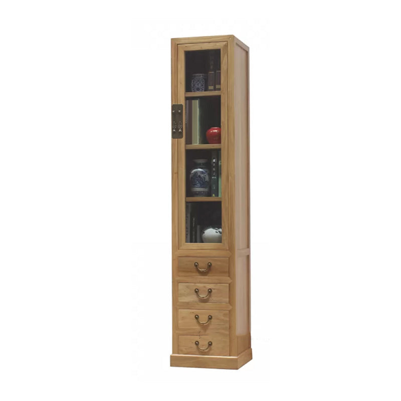 74.8" Tall 4 -drawer Accent Cabinet Solid Wood Glass Paned Chest 15.7"L x 15.7"W x 74.8"H Natural Clearhalo 'Cabinets & Chests' 'cabinets_chests' 'furn' 'furn_cabinets_chests' 'Furniture' 'Living Room Furniture' 6591731