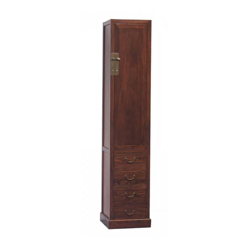 74.8" Tall 4 -drawer Accent Cabinet Solid Wood Glass Paned Chest 15.7"L x 15.7"W x 74.8"H Nut-Brown Clearhalo 'Cabinets & Chests' 'cabinets_chests' 'furn' 'furn_cabinets_chests' 'Furniture' 'Living Room Furniture' 6591734