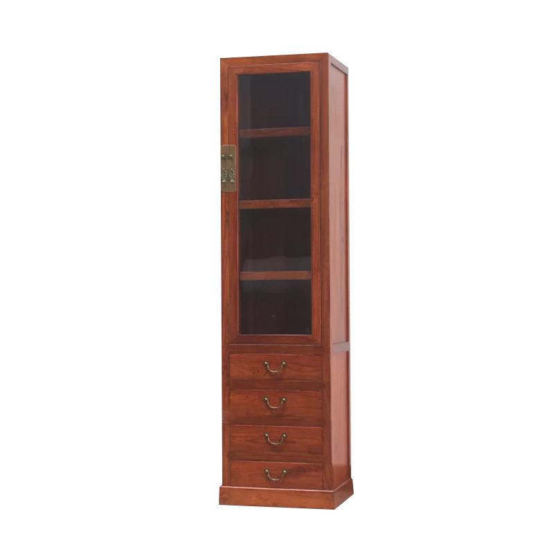 74.8" Tall 4 -drawer Accent Cabinet Solid Wood Glass Paned Chest 20"L x 16"W x 75"H Brown Clearhalo 'Cabinets & Chests' 'cabinets_chests' 'furn' 'furn_cabinets_chests' 'Furniture' 'Living Room Furniture' 6591738