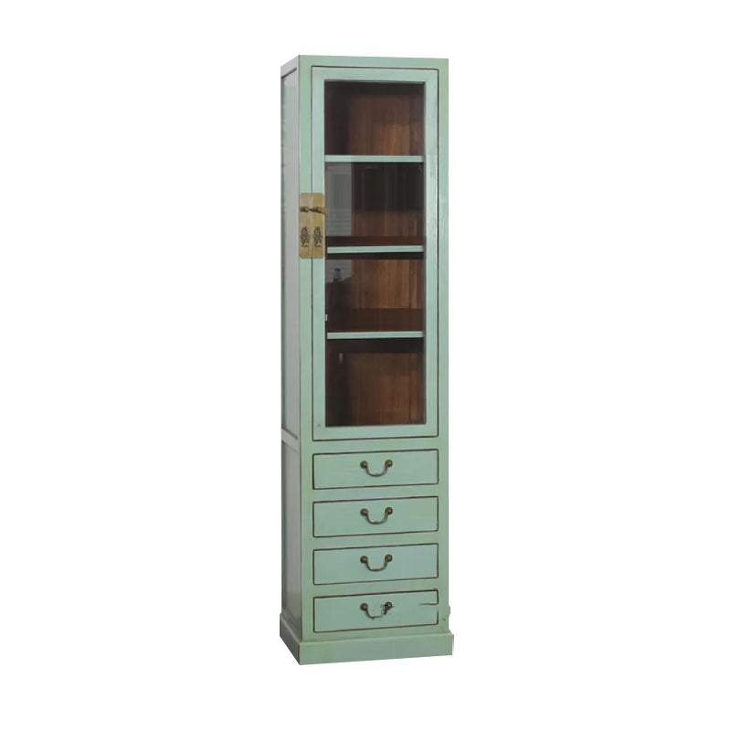 74.8" Tall 4 -drawer Accent Cabinet Solid Wood Glass Paned Chest 20"L x 16"W x 75"H Green Clearhalo 'Cabinets & Chests' 'cabinets_chests' 'furn' 'furn_cabinets_chests' 'Furniture' 'Living Room Furniture' 6591739