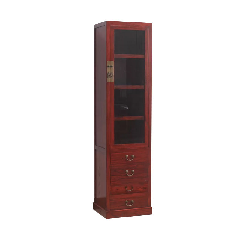 74.8" Tall 4 -drawer Accent Cabinet Solid Wood Glass Paned Chest 20"L x 16"W x 75"H Red Brown Clearhalo 'Cabinets & Chests' 'cabinets_chests' 'furn' 'furn_cabinets_chests' 'Furniture' 'Living Room Furniture' 6591740