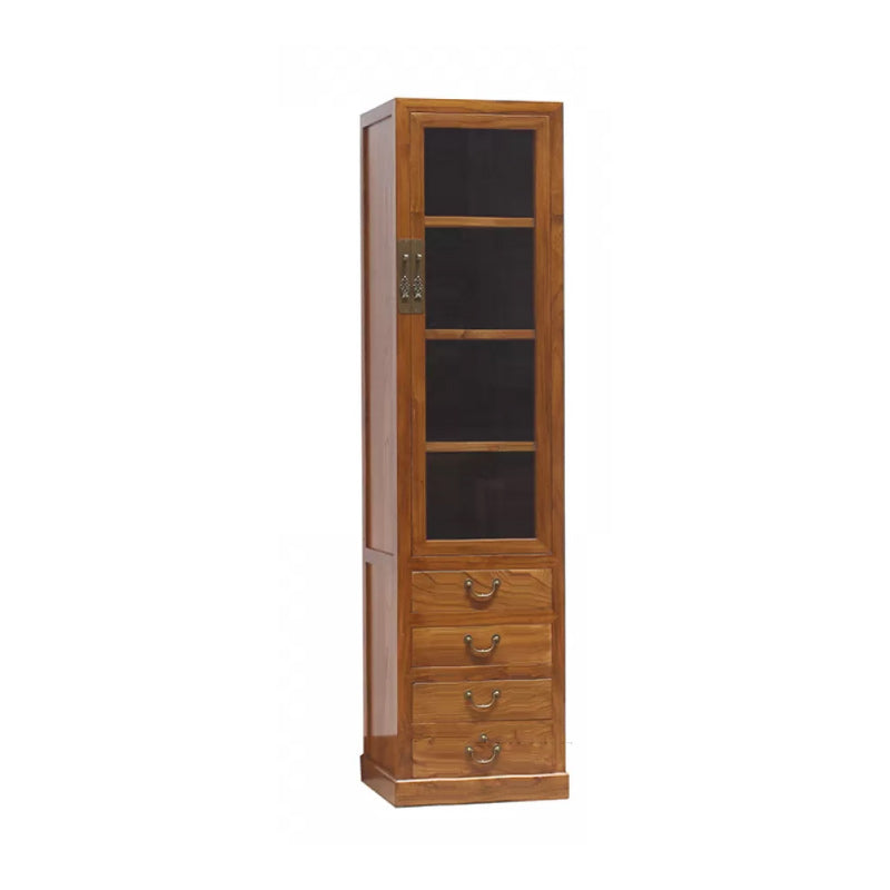 74.8" Tall 4 -drawer Accent Cabinet Solid Wood Glass Paned Chest 20"L x 16"W x 75"H Light Coffee Clearhalo 'Cabinets & Chests' 'cabinets_chests' 'furn' 'furn_cabinets_chests' 'Furniture' 'Living Room Furniture' 6591742