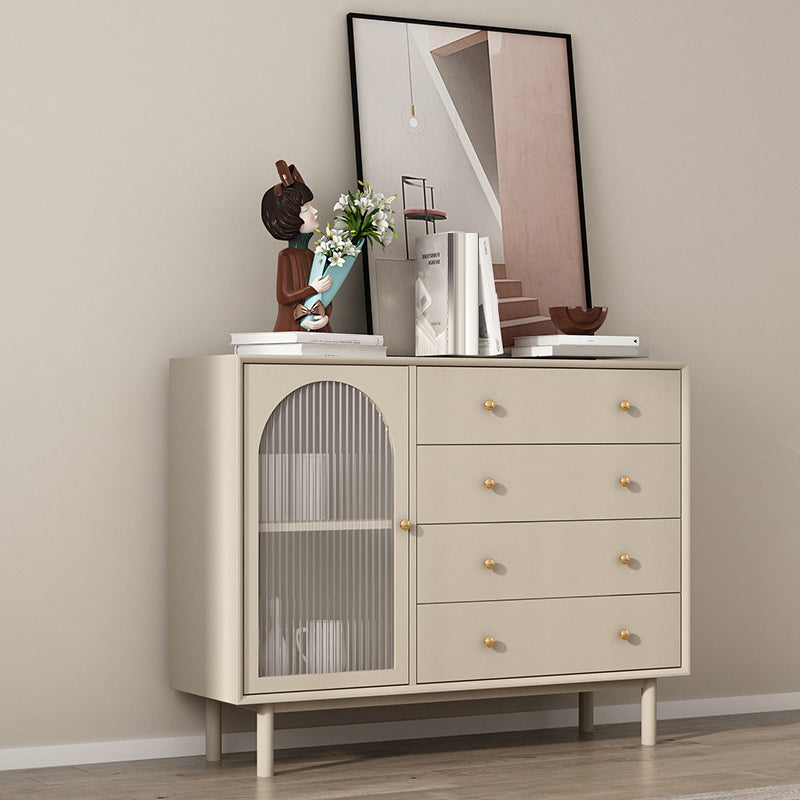 Solid Wood Glass/Rattan Door Cabinet Mid Century Beige Chest with Drawers Clearhalo 'Cabinets & Chests' 'cabinets_chests' 'furn' 'furn_cabinets_chests' 'Furniture' 'Living Room Furniture' 6591753