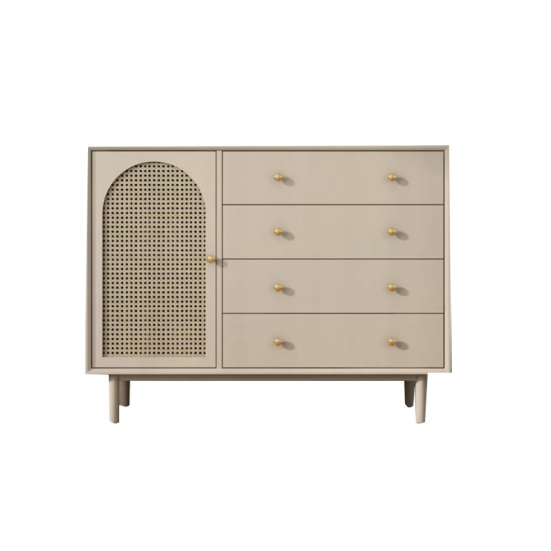 Solid Wood Glass/Rattan Door Cabinet Mid Century Beige Chest with Drawers 39.4"L x 15.7"W x 39.4"H Wicker & Rattan Clearhalo 'Cabinets & Chests' 'cabinets_chests' 'furn' 'furn_cabinets_chests' 'Furniture' 'Living Room Furniture' 6591757