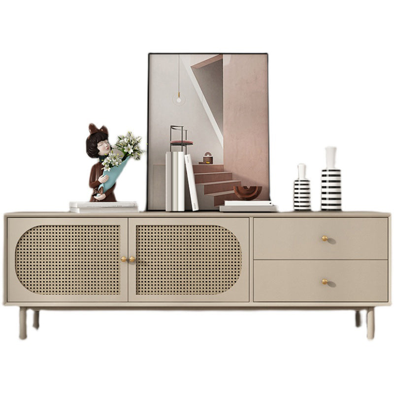 Solid Wood Glass/Rattan Door Cabinet Mid Century Beige Chest with Drawers Clearhalo 'Cabinets & Chests' 'cabinets_chests' 'furn' 'furn_cabinets_chests' 'Furniture' 'Living Room Furniture' 6591758