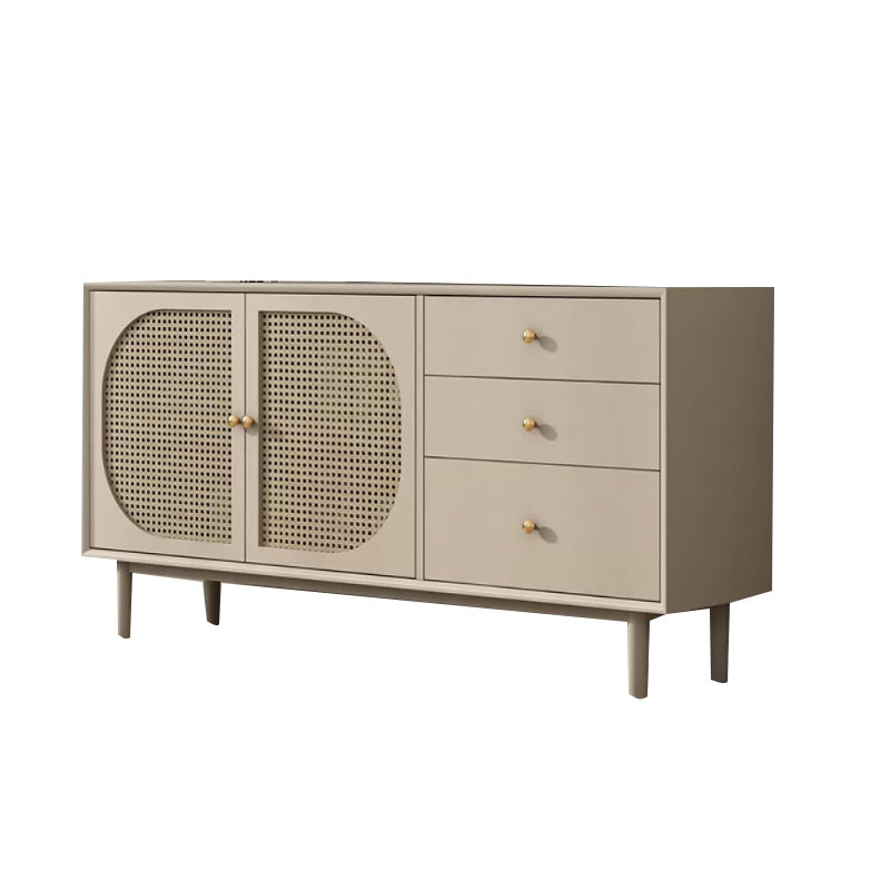 Solid Wood Glass/Rattan Door Cabinet Mid Century Beige Chest with Drawers 47"L x 16"W x 31"H Wicker & Rattan Clearhalo 'Cabinets & Chests' 'cabinets_chests' 'furn' 'furn_cabinets_chests' 'Furniture' 'Living Room Furniture' 6591759