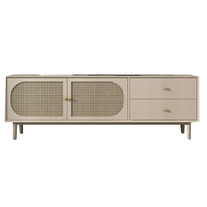 Solid Wood Glass/Rattan Door Cabinet Mid Century Beige Chest with Drawers 63"L x 16"W x 26"H Wicker & Rattan Clearhalo 'Cabinets & Chests' 'cabinets_chests' 'furn' 'furn_cabinets_chests' 'Furniture' 'Living Room Furniture' 6591763