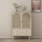 Solid Wood Glass/Rattan Door Cabinet Mid Century Beige Chest with Drawers Clearhalo 'Cabinets & Chests' 'cabinets_chests' 'furn' 'furn_cabinets_chests' 'Furniture' 'Living Room Furniture' 6591764