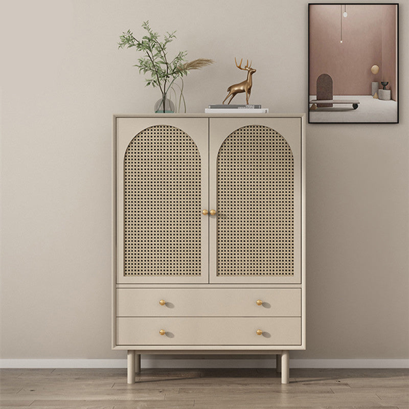 Solid Wood Glass/Rattan Door Cabinet Mid Century Beige Chest with Drawers Clearhalo 'Cabinets & Chests' 'cabinets_chests' 'furn' 'furn_cabinets_chests' 'Furniture' 'Living Room Furniture' 6591764