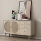 Solid Wood Glass/Rattan Door Cabinet Mid Century Beige Chest with Drawers Clearhalo 'Cabinets & Chests' 'cabinets_chests' 'furn' 'furn_cabinets_chests' 'Furniture' 'Living Room Furniture' 6591765