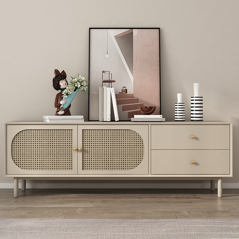 Solid Wood Glass/Rattan Door Cabinet Mid Century Beige Chest with Drawers Clearhalo 'Cabinets & Chests' 'cabinets_chests' 'furn' 'furn_cabinets_chests' 'Furniture' 'Living Room Furniture' 6591766