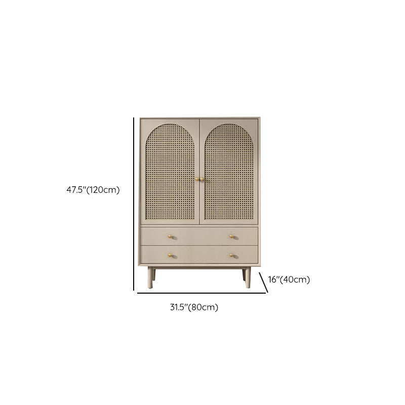Solid Wood Glass/Rattan Door Cabinet Mid Century Beige Chest with Drawers Clearhalo 'Cabinets & Chests' 'cabinets_chests' 'furn' 'furn_cabinets_chests' 'Furniture' 'Living Room Furniture' 6591769