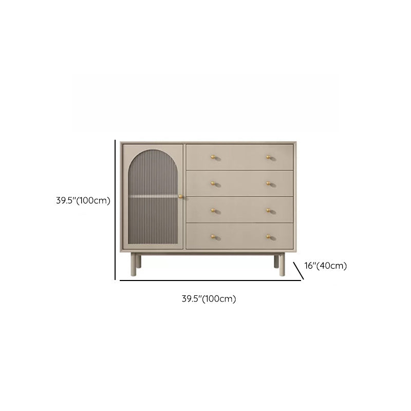 Solid Wood Glass/Rattan Door Cabinet Mid Century Beige Chest with Drawers Clearhalo 'Cabinets & Chests' 'cabinets_chests' 'furn' 'furn_cabinets_chests' 'Furniture' 'Living Room Furniture' 6591770