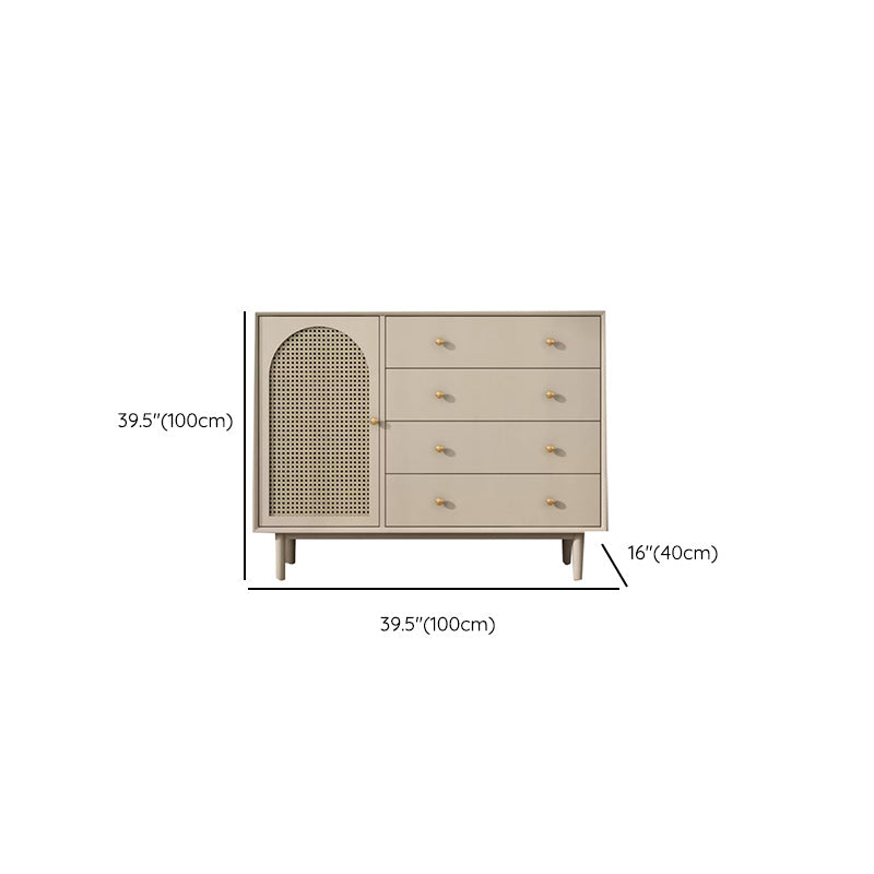 Solid Wood Glass/Rattan Door Cabinet Mid Century Beige Chest with Drawers Clearhalo 'Cabinets & Chests' 'cabinets_chests' 'furn' 'furn_cabinets_chests' 'Furniture' 'Living Room Furniture' 6591771