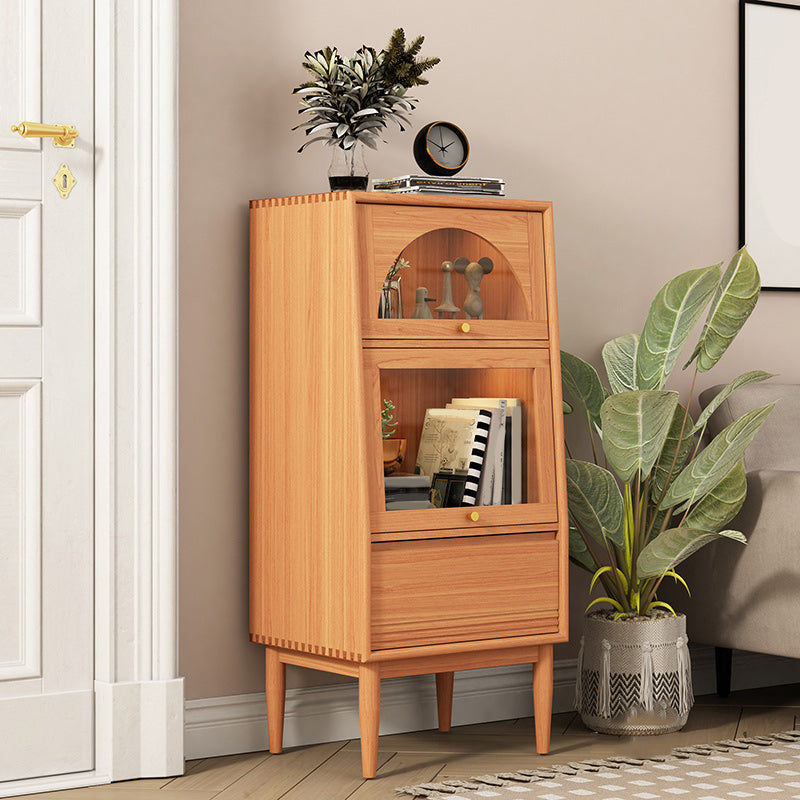 2 - Door and 1 - Drawer Pine Wood Chest 43.3" Tall Glass Paned Side Cabinet Clearhalo 'Cabinets & Chests' 'cabinets_chests' 'furn' 'furn_cabinets_chests' 'Furniture' 'Living Room Furniture' 6591776