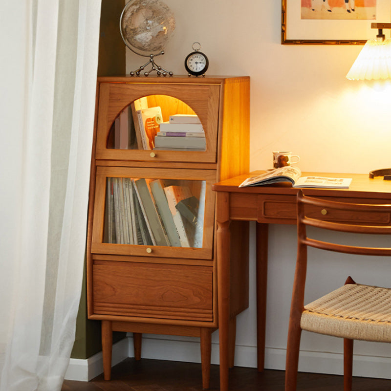 2 - Door and 1 - Drawer Pine Wood Chest 43.3" Tall Glass Paned Side Cabinet Clearhalo 'Cabinets & Chests' 'cabinets_chests' 'furn' 'furn_cabinets_chests' 'Furniture' 'Living Room Furniture' 6591779