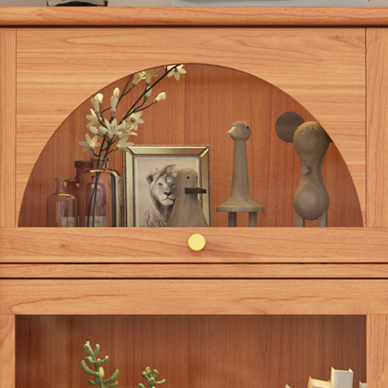 2 - Door and 1 - Drawer Pine Wood Chest 43.3" Tall Glass Paned Side Cabinet Clearhalo 'Cabinets & Chests' 'cabinets_chests' 'furn' 'furn_cabinets_chests' 'Furniture' 'Living Room Furniture' 6591788