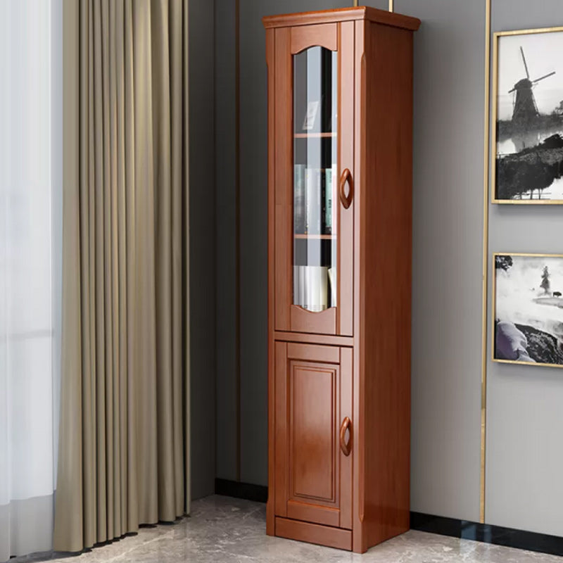 76.8" Tall Solid Wood Accent Cabinet Glass Paned 2 Doors Storage Cabinet Brown Clearhalo 'Cabinets & Chests' 'cabinets_chests' 'furn' 'furn_cabinets_chests' 'Furniture' 'Living Room Furniture' 6591793