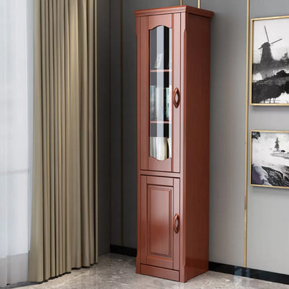76.8" Tall Solid Wood Accent Cabinet Glass Paned 2 Doors Storage Cabinet Red Brown Clearhalo 'Cabinets & Chests' 'cabinets_chests' 'furn' 'furn_cabinets_chests' 'Furniture' 'Living Room Furniture' 6591794