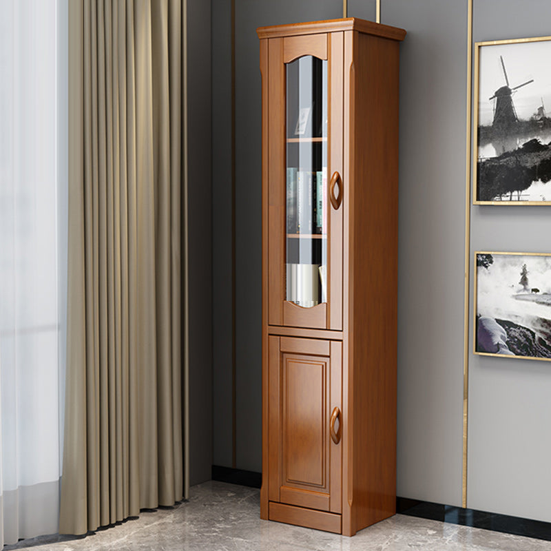 76.8" Tall Solid Wood Accent Cabinet Glass Paned 2 Doors Storage Cabinet Yellow-Brown Clearhalo 'Cabinets & Chests' 'cabinets_chests' 'furn' 'furn_cabinets_chests' 'Furniture' 'Living Room Furniture' 6591796