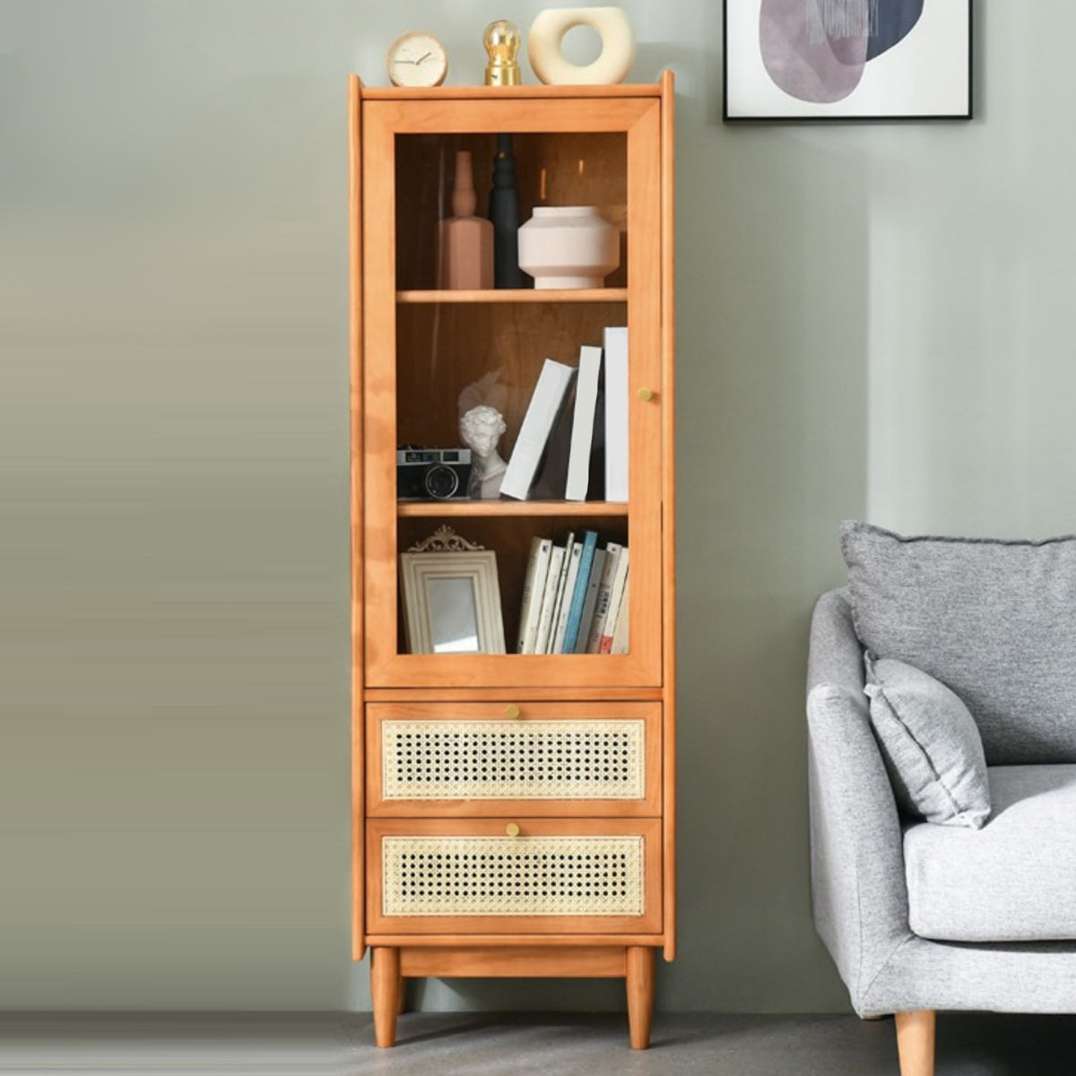 Stain Resistant Storage Cabinet Glass Paned Standard Cabinet Clearhalo 'Cabinets & Chests' 'cabinets_chests' 'furn' 'furn_cabinets_chests' 'Furniture' 'Living Room Furniture' 6591817