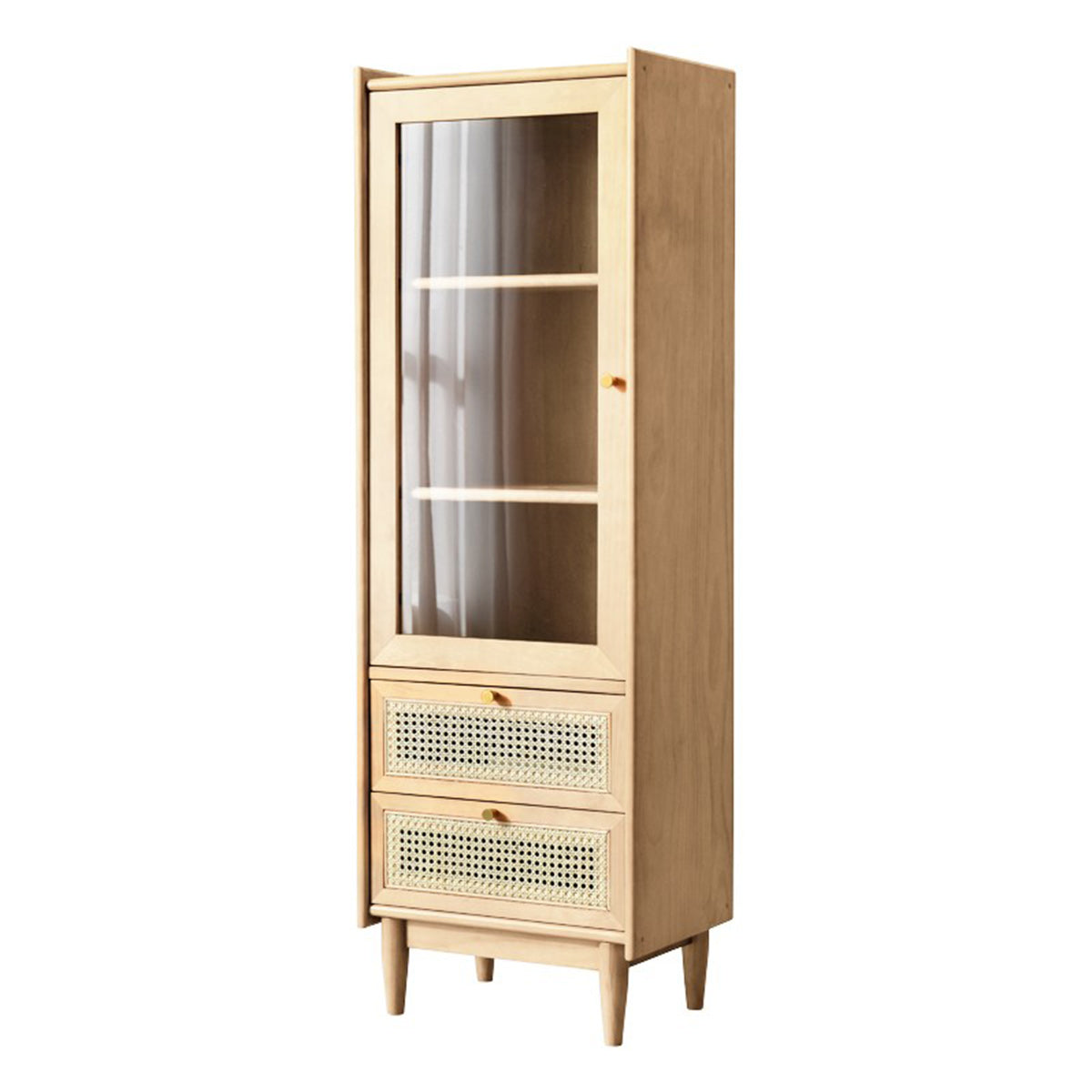 Stain Resistant Storage Cabinet Glass Paned Standard Cabinet Natural Clearhalo 'Cabinets & Chests' 'cabinets_chests' 'furn' 'furn_cabinets_chests' 'Furniture' 'Living Room Furniture' 6591818