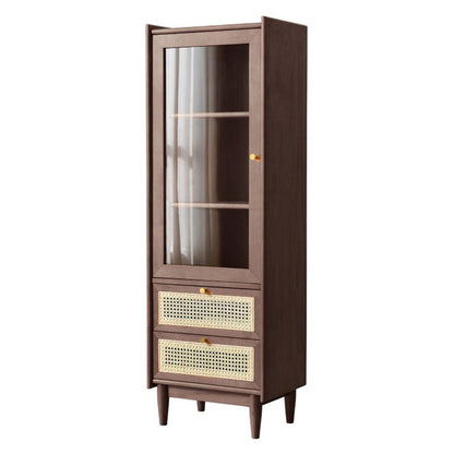 Stain Resistant Storage Cabinet Glass Paned Standard Cabinet Walnut Clearhalo 'Cabinets & Chests' 'cabinets_chests' 'furn' 'furn_cabinets_chests' 'Furniture' 'Living Room Furniture' 6591819