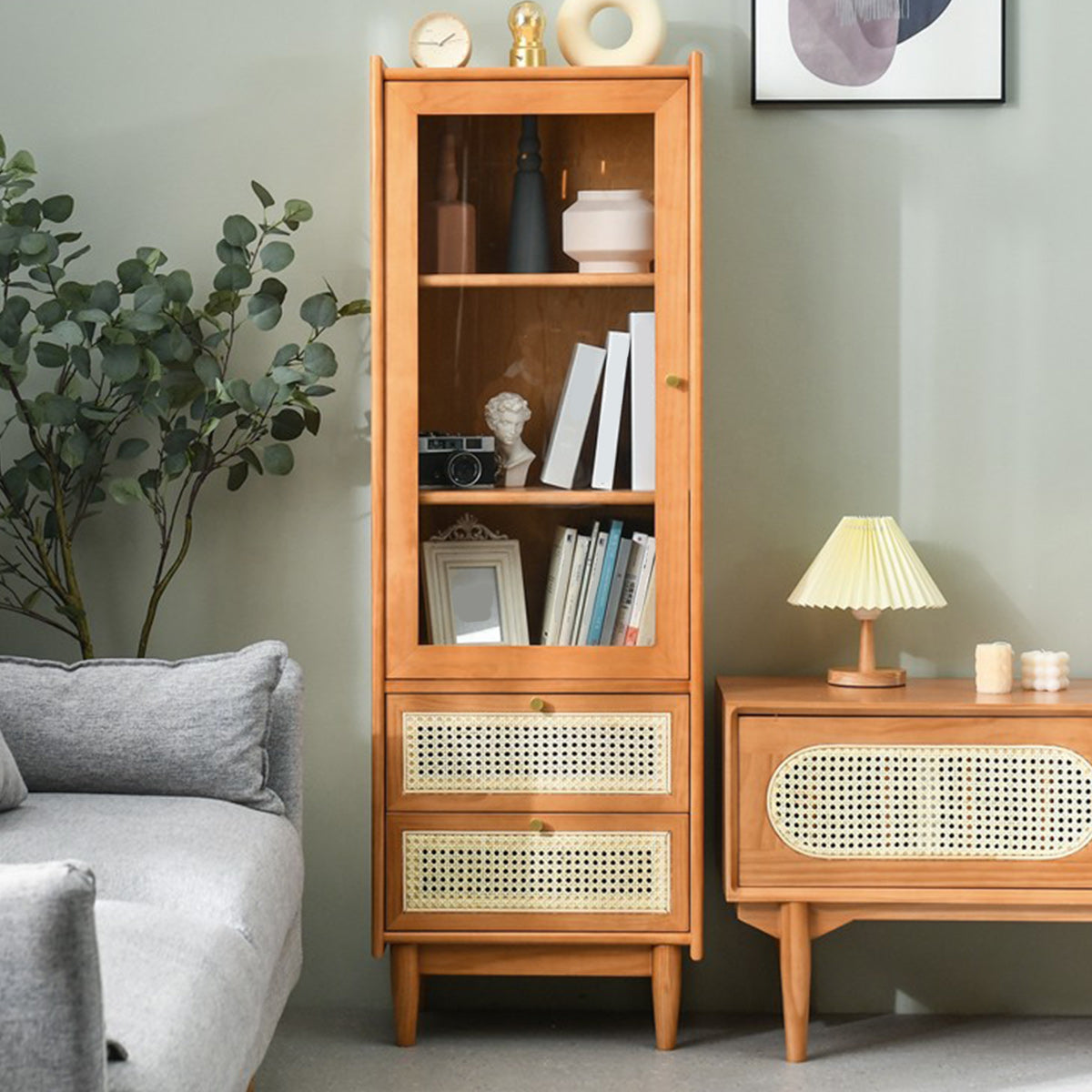 Stain Resistant Storage Cabinet Glass Paned Standard Cabinet Clearhalo 'Cabinets & Chests' 'cabinets_chests' 'furn' 'furn_cabinets_chests' 'Furniture' 'Living Room Furniture' 6591820