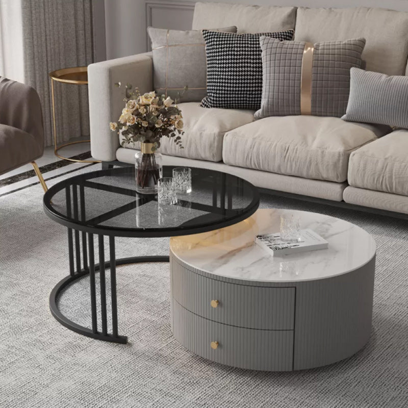 Modern Round End Table Living Room No Distressing Side Table with Drawers Black White Clearhalo 'Coffee & Accent Tables' 'Coffee Tables' 'coffee_tables' 'furn' 'furn_coffee_tables' 'Furniture' 'Living Room Furniture' 6592047