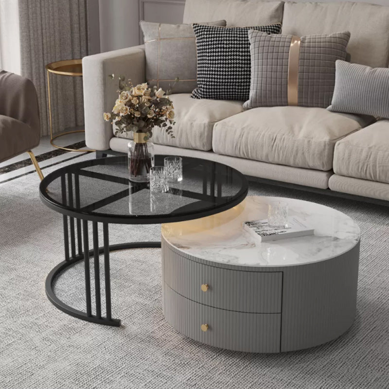 Modern Round End Table Living Room No Distressing Side Table with Drawers Black-Gray Clearhalo 'Coffee & Accent Tables' 'Coffee Tables' 'coffee_tables' 'furn' 'furn_coffee_tables' 'Furniture' 'Living Room Furniture' 6592053