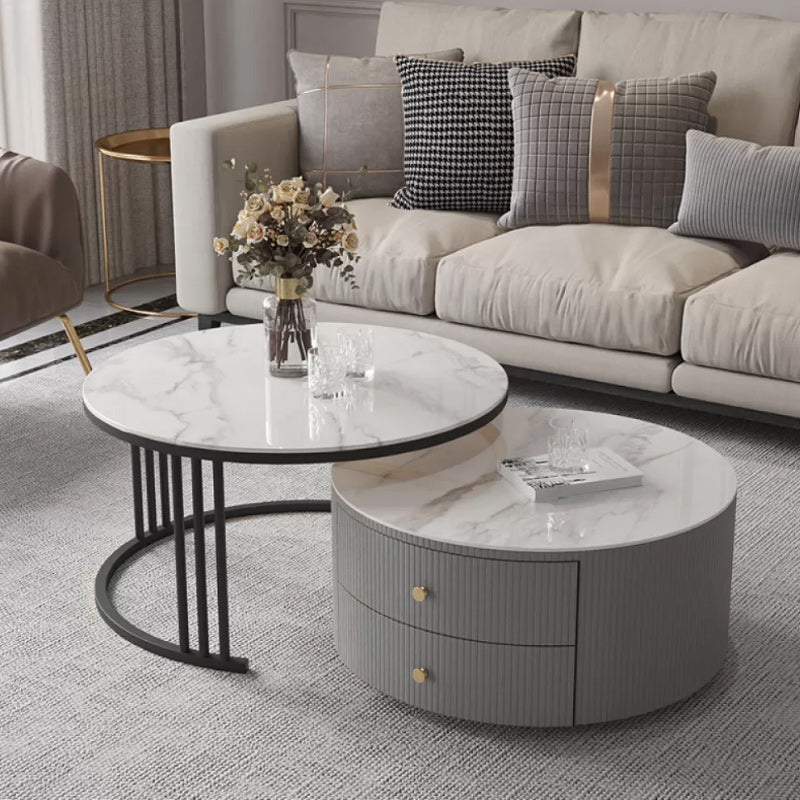 Modern Round End Table Living Room No Distressing Side Table with Drawers White-Gray Clearhalo 'Coffee & Accent Tables' 'Coffee Tables' 'coffee_tables' 'furn' 'furn_coffee_tables' 'Furniture' 'Living Room Furniture' 6592054