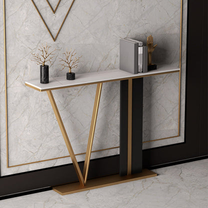 Glam Scratch Resistant Console Table Stain Resistant Stone Console Sofa Table for Hall White Clearhalo 'Console Tables' 'console_tables' 'Entry & Mudroom Furniture' 'furn' 'furn_console_tables' 'Furniture' 6592132