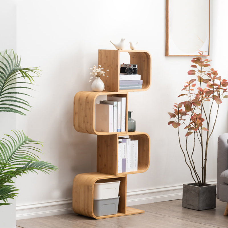 Modern Bamboo Bookcase Natural Open Back Standard Bookshelf with Shelves 22"L x 9.1"W x 52"H Clearhalo 'Bookcases' 'furn' 'furn_bookcases' 'Furniture' 'Office Furniture' 6592322