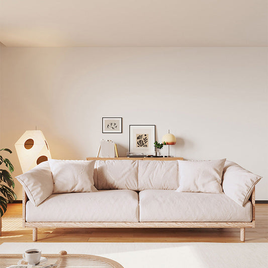 Scandinavian Loose Back Sofa with Pillow Top Arm in Solid Wood and Linen