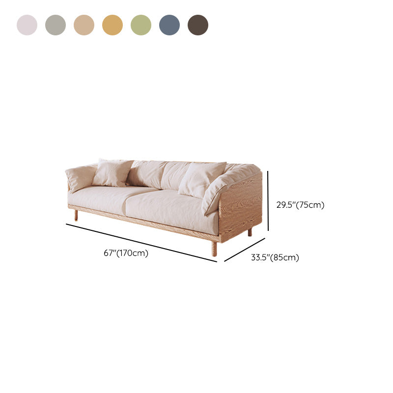 Scandinavische losse achterbank met kussen bovenarm in massief hout en linnen